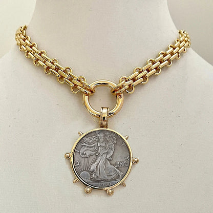 Hyperbole Gothic Cuban Chunky Necklace for Women Vintage Queen Coin Pendant Necklace Statement Hip hop Jewelry