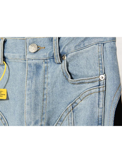 Patchwork Colorblock Women's Jeans High Waist Slim Casual Straight Denim Pencil Pants Female Fashion | Kimlud Mid Range Pants