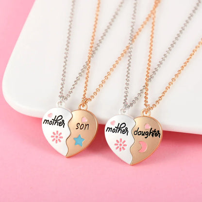 Lovecryst 2Pcs/set Heart-shaped Letter Mother and Son or Daughter Mother's Day Necklace for Love Parent Child Jewelry...
