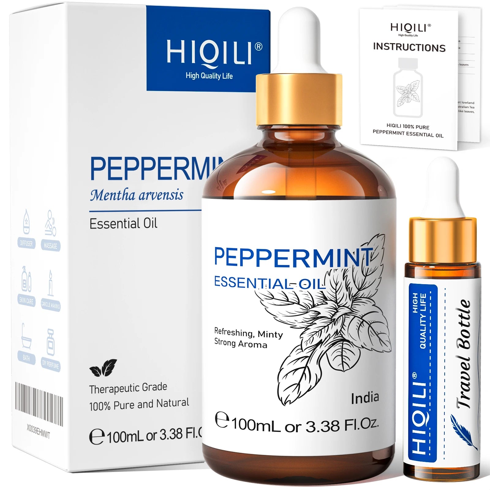 HIQILI 100ML Pure Sandalwood Essential Oil Lavender Jasmine Eucalyptus Peppermint Ylang Ylang Frankincense (Choose Scent)