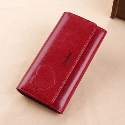 RFID Anti-Theft Brush and Demagnetization Long Handbag, Large Capacity Integrated Card Bag, Multi-Functional Wallet, Leather Cow