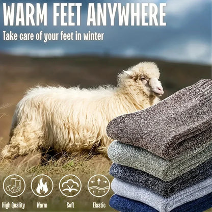 3 Pairs Men's Winter Warm Socks, Thick Towel Mid-Calf Socks, Anti-Cold Snow Boots Socks Elastic Solid Color - Kimlud