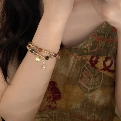 Vintage Double Layered Crystal Pearl Beaded Bracelet for Women Ethnic Natural Stone Beads Wrap Bangle Bracelet Jewelry...