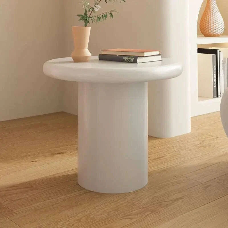 “Modern Cream Round Side Table - Minimalist Mushroom End Table for Small Space, Luxury Accent Coffee Table