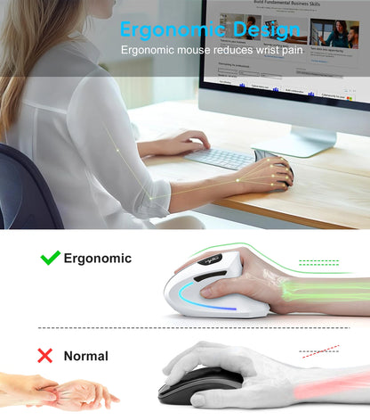 2025 New arrival HXSJ dual mode vertical mouse ergonomic ABS 600mAh rechargeable 2400DPI  Type-c interface wireless mouse for pc