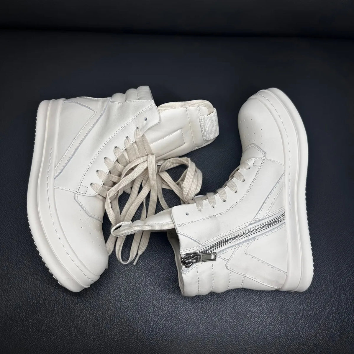 Classic Beige Leather High Top Shoe Retro Men Boots Sneaker ZIP Women Casual Shoes Lace Up Sneakers Luxury Gray Ankle Boot