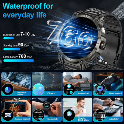 2025 New Military Compass Smart Watch Men 1.85"HD Large Screen Heart Rate Bluetooth Call Waterproof Smartwatch Reloj Inteligente