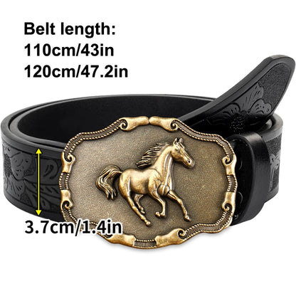 Golden Galloping Horse Belt Exquisite Carved Large Plate Buckle Alloy Buckle for Both Men and Women - Irregular Pattern...
