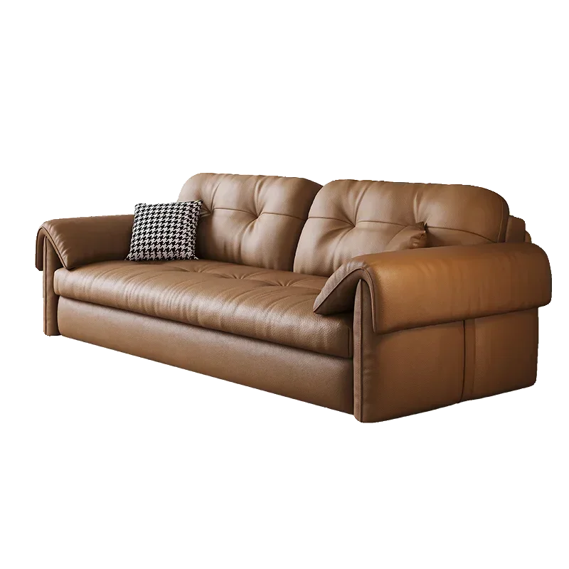 European Living Room Sofa Bed Brown Faux Leather Italian Modern Sleeper Double Couch Chaise Lounge Small Divano Letto...