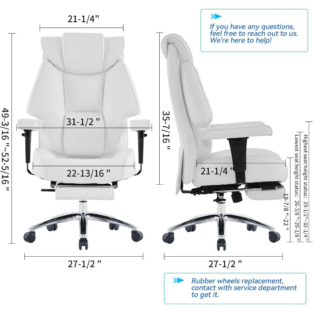 big and tall office chair with footrest, pu leather high back executive office chair 400lbs, ergonomic computer chairs lumbar su