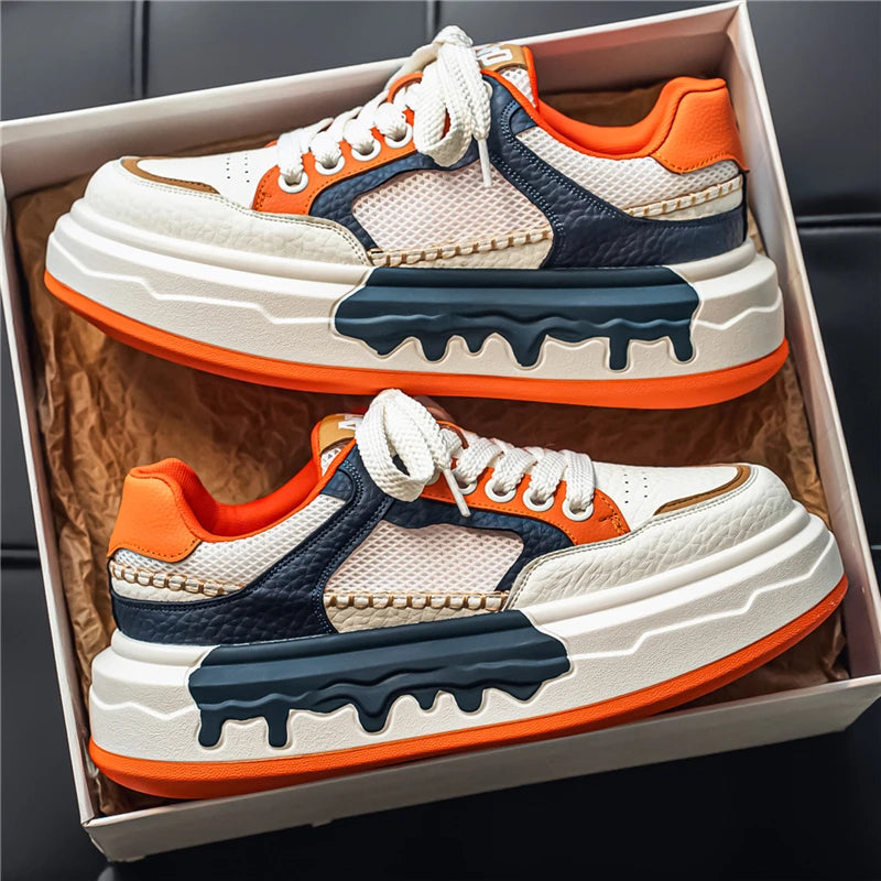 Men's Color-Blocked Thick-Soled Sneakers, Student Casual Wear-Resistant Skate Shoes, Breathable Street Fashion Men's Shoes 2026 New Model