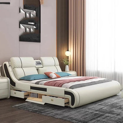 Modern Simple Massage Bed Luxury Water Proof Design Bedframe Double Bed Smart White Nordic Furniture | Kimlud Luxury Bed