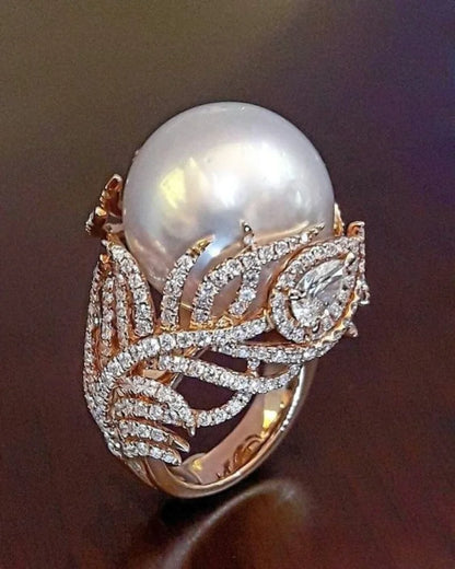 Delysia King Women Character Feather Crystal Ring Trendy Pearl Aesthetic Rings Diligently Gift To Girlfriend