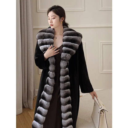 Women's velvet mink coat long winter warm trench shawl fur coat whole mink - Kimlud