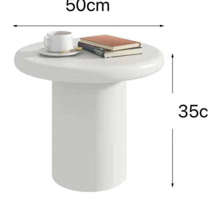 “Modern Cream Round Side Table - Minimalist Mushroom End Table for Small Space, Luxury Accent Coffee Table