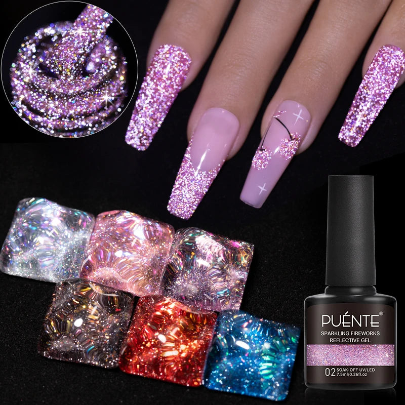 7.5ML Sparkling Reflective Glitter Gel Nail Polish Pink Purple Red Blue Colors Dark Flashing Nail Gel Soak Off UV Nail Varnish