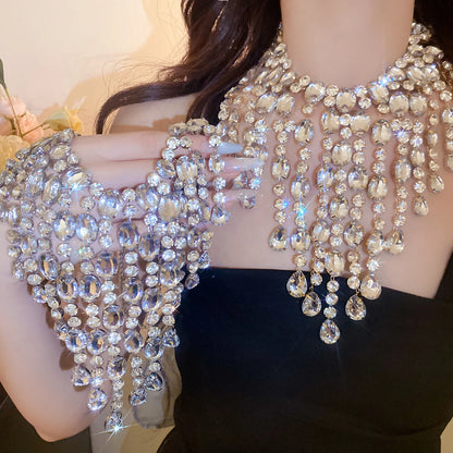 Luxury Tassel Water Drop Rhinestone Choker Necklace for Women Oversized Sparkly Elegant Evening Party Wedding Statement...