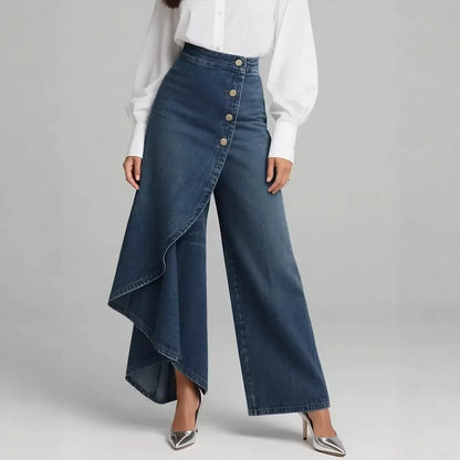 Y2K Pants Spring Summer Fashion Long Solid Color Casual Buckle Loose Wide Leg Pants Women Trousers Faux Denim