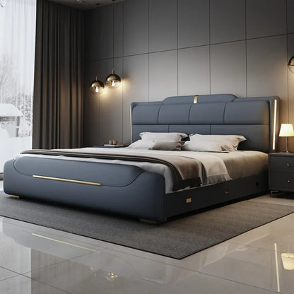 180x200cm Italian light luxury double storage bed layer cowhide three drawers Carbon steel leg camas de casal bedroom...