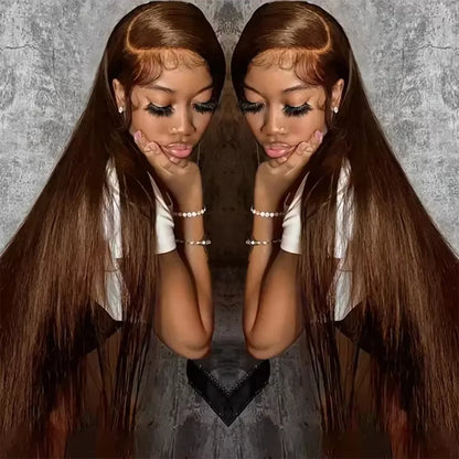 Bone Straight 13x6 Lace Frontal Wig 18-46 Inch 220 Density #4 Chocolate Brown HD Lace Front Brazilian Human Hair Wig For Women