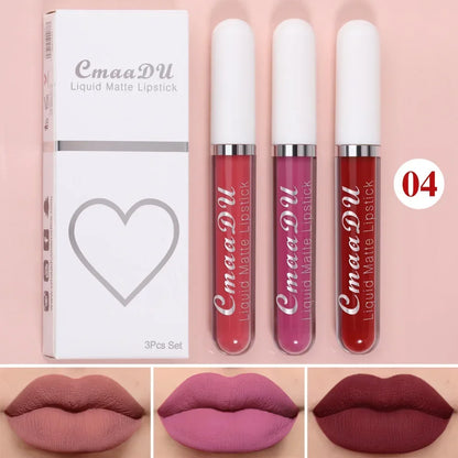 3Pcs/Set Waterproof Matte Nude Lip Gloss Brown Nude Pigment Dark Red Long Lasting Velvet Liquid Lipstick Women Makeup Lip Glaze