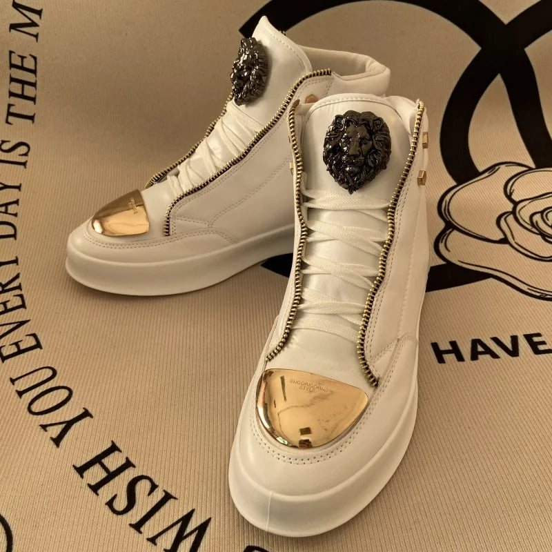 Zip decoration casual sneaker designer shoes for man luxury brand trainers running shoes high top sports casual ankle boots men - Kimlud