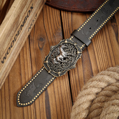 A unisex Western-style PU belt with buckles, Bohemian style, casual and retro, suitable for daily wear when going out