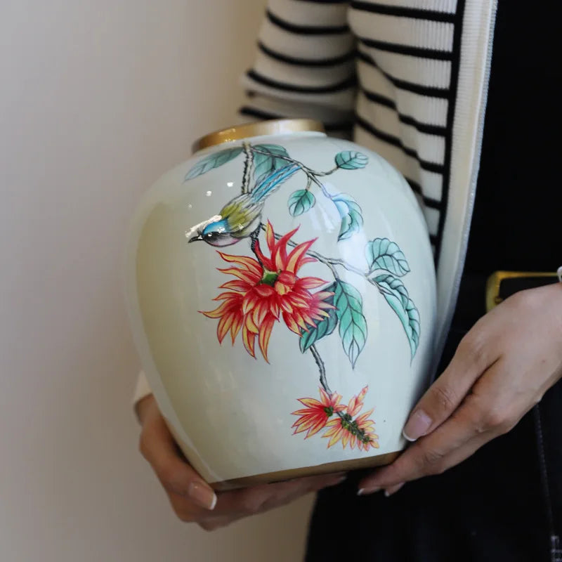 New Chinese-style ceramic vase, high-end painted vase, living room home decoration art piece - Kimlud