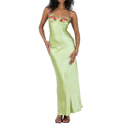 Lamuusaa Sexy Corset Dresses for Women y2k Low Cut Satin Spaghetti Strap Sleeveless Bodycon Dresses Going Out Party Dresses - Kimlud