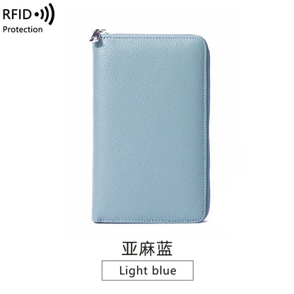 RFID Anti-Theft Cowhide Leather Wallet, Brush Head Layer, Long Passbook Passbook Passbook, Large Capacity Clutch Bag |...