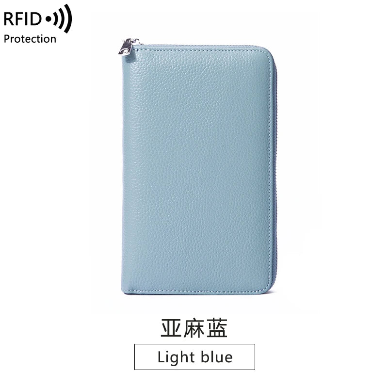 RFID Anti-Theft Cowhide Leather Wallet, Brush Head Layer, Long Passbook Passbook Passbook, Large Capacity Clutch Bag |...