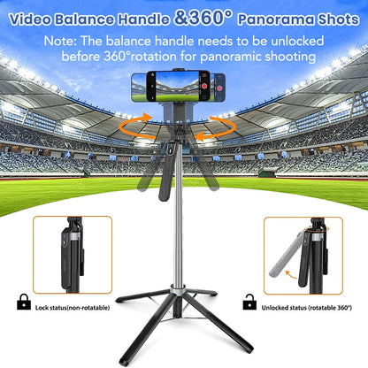 LISCN 180CM Selfie Stick Tripod  360 Rotation Portable Foldable Cell Phone Tripod Stand Stabilizer for Travel Video Photograph