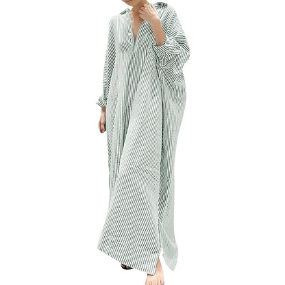 Elegant Outfits Summer Dress For Women Stripe Cotton Shirt Casual Loose Maxi Dresses Formal Occasion Dresses vestidos...