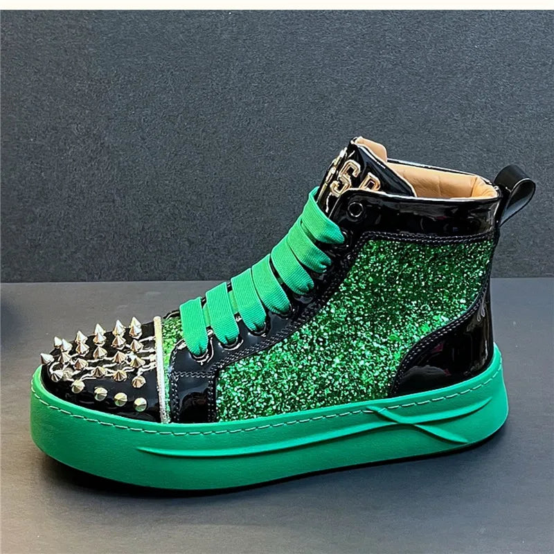 Rhinestone Luxury Designer Sneakers Italy Fashion Men Punk Hip Hop Platform Casual Shoes Trainers Business Wedding Loafers 93