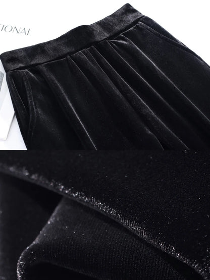 Golden Velvet Wide Legged Pants 2024 Spring and Autumn High Waist Hanging Good Casual Pants Blue Loose Straight Women's Pants6XL