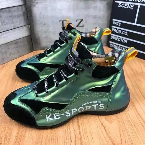 Men High Top Chunky Sneakers Fashion Casual Microfiber Leather Mesh Breathable Increased Internal Cover Bottom Platform Shoes