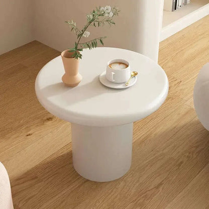“Modern Cream Round Side Table - Minimalist Mushroom End Table for Small Space, Luxury Accent Coffee Table