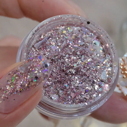 1Pcs Shimmer Gold/Rose Holographic Mica Nail Flakes Chrome Opal Iridescent Nail Glitter 0.5g Nail Epoxy Nail Gel Polish Powder
