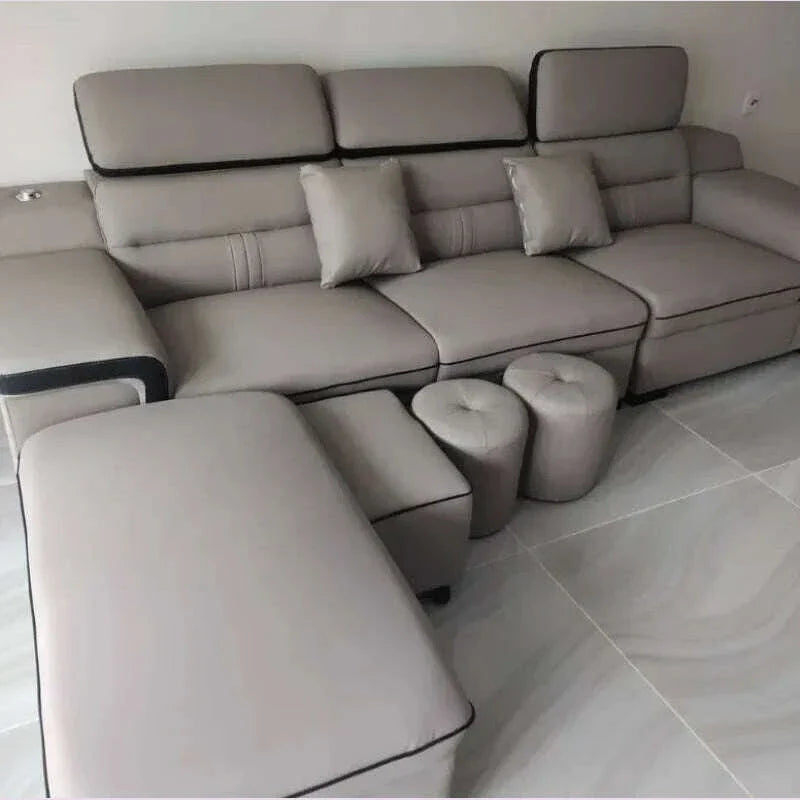 Large Apartment Chaise Leather Sofa Combination Set Modern Light Luxury Living Room Sofas Creative Office Comfortable Large Sofa
