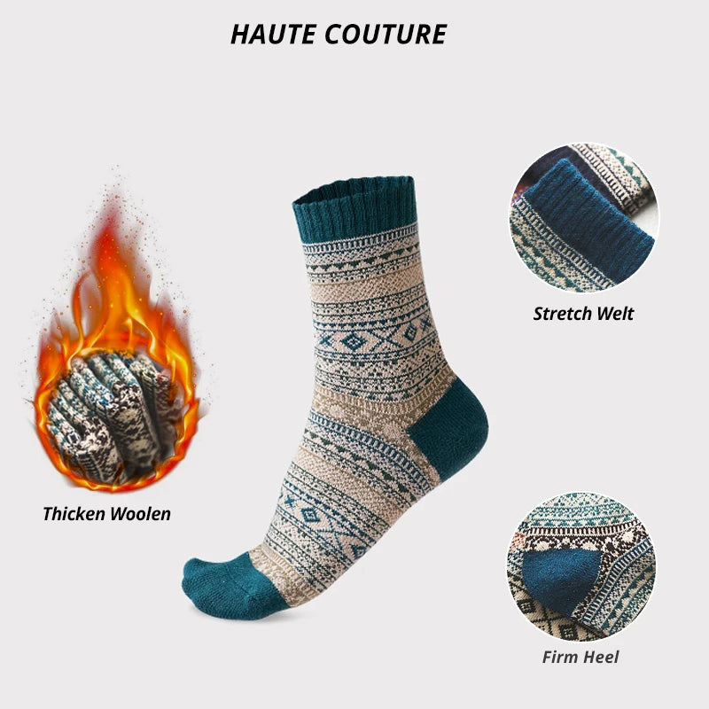 HSS Brand 5 Pairs Winter Men's Socks Thicken Sheep's Wool Socks Warm Men Retro Style Colorful Fashion Man Socks For Snow boots - Kimlud