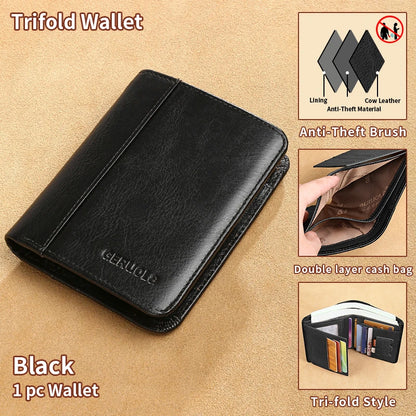 Compact Wallet, Made from Top-Grain Brown Leather with a Gradient Finish, Featuring Built-In RFID Protection Against...
