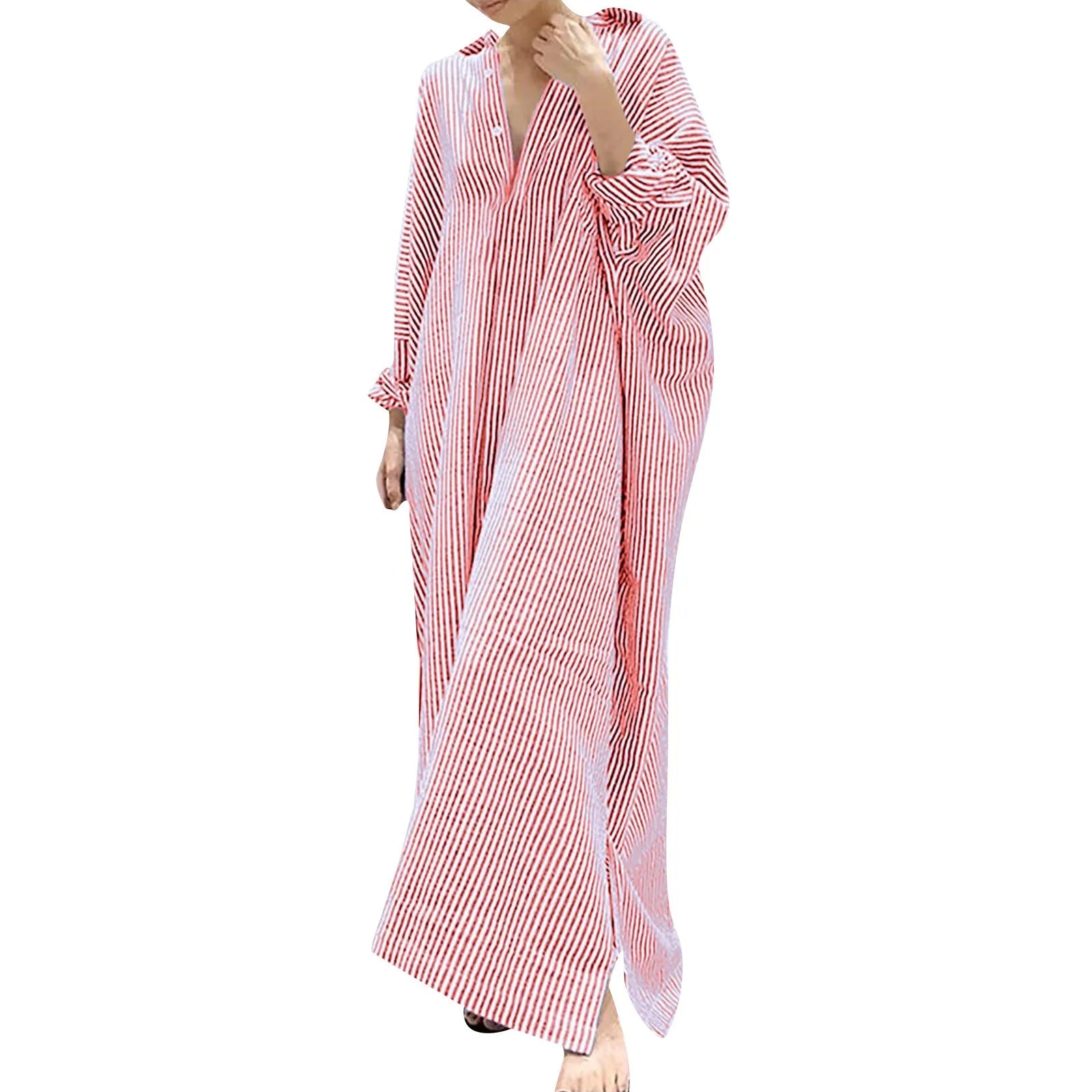 Elegant Outfits Summer Dress For Women Stripe Cotton Shirt Casual Loose Maxi Dresses Formal Occasion Dresses vestidos para mujer - Kimlud