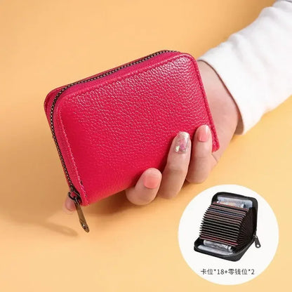 Multi Slot Card Holder Vintage Small Wallet Women Men Business Bank Credit Card Bag Male Coin Pouch Solid Leather Zipper...