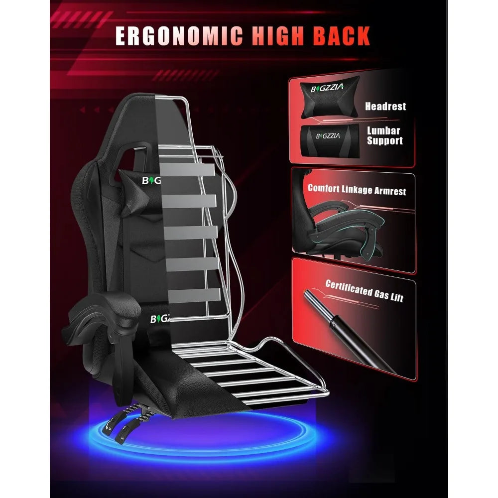 Gaming Chair with RGB LED Lights, High Back Ergonomic Computer Gamer Chair with Headrest and Lumbar Support, Racing Styl