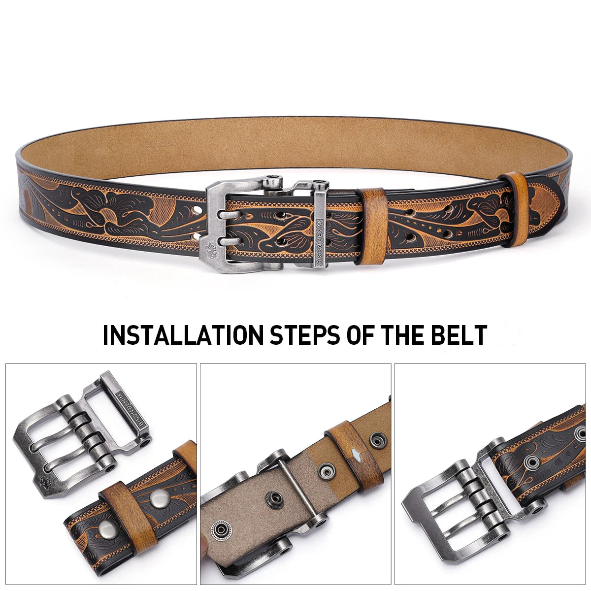 BISON DENIM Men Belt High Quality Leather Belt For Men Genuine Leather Strap Luxury Pin Buckle Fancy Vintage Jeans Belt For Men - Kimlud