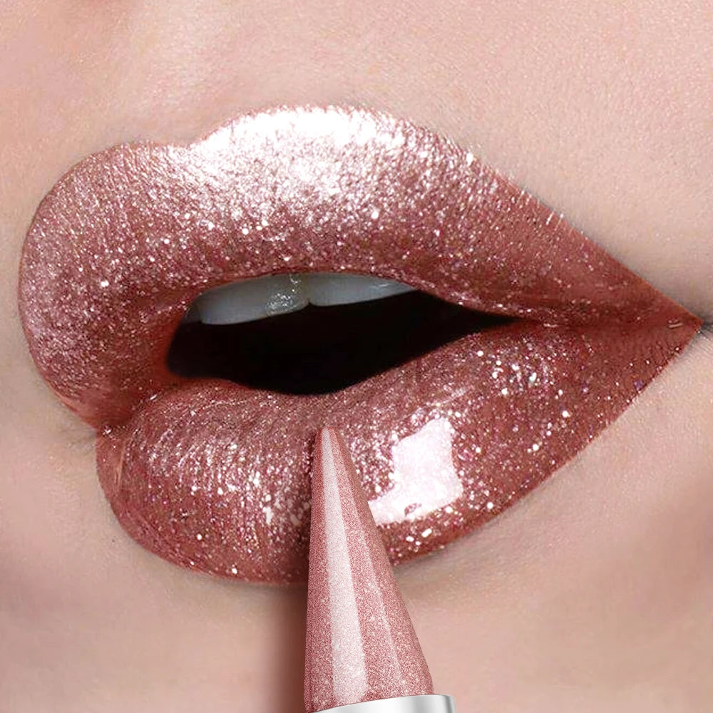 Nude pink pearlescent lipstick, waterproof and long-lasting metallic texture, pearlescent shimmering lipstick, suitable for all