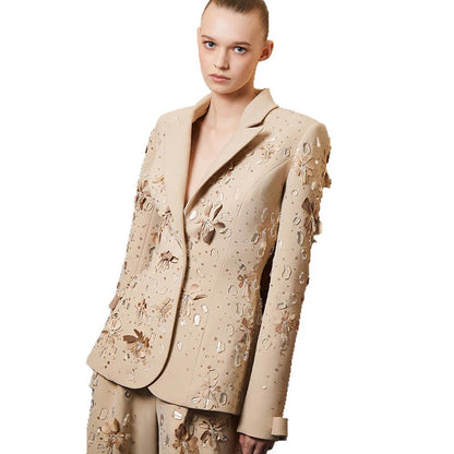 HIGH STREET Newest Fashion 2026 Designer Runway Suit Set Women's Luxurious Beading Flower Suit Trousers Pants Suit 2pcs...