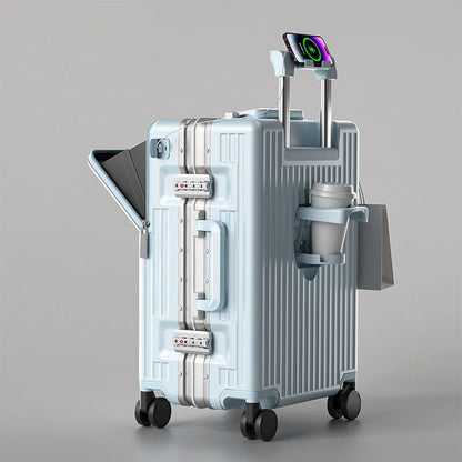 New Front Opening Luggage 24 inch USB Multifunctional Suitcase 20“ Boarding Trolley case 26 inch Large Capacity with Cup holder