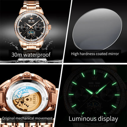 OLEVS 6695 Automatic Mechanical Men's Watches Luxury Brand Original Diamond Bezel Moon Phase Perpetual Calendar Man...