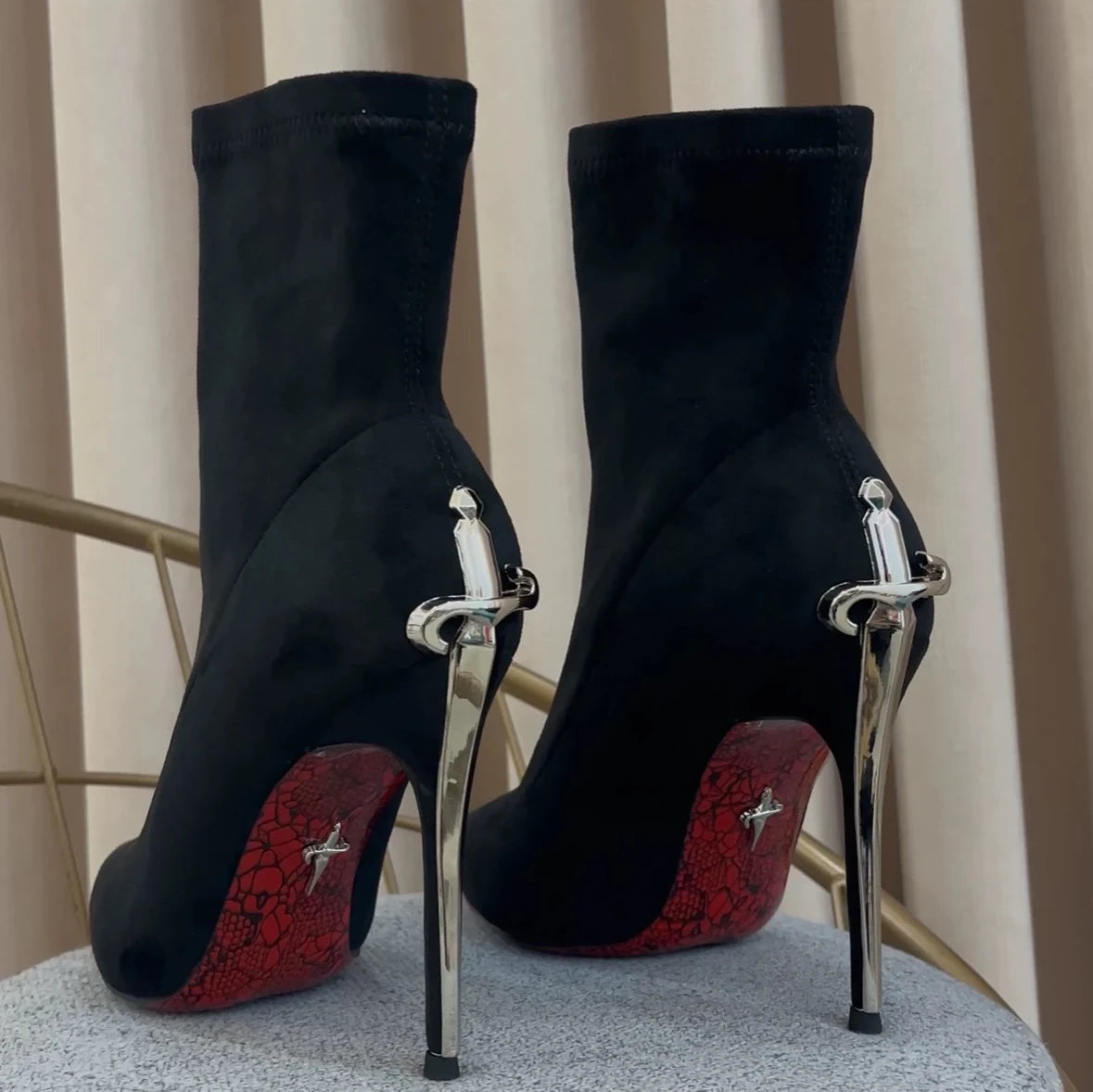 Elegant Short Boots High Boots Velvet Surface Red Bottom High Heels Ladies Fashion Metal Staff Boots Winter Youth Spring